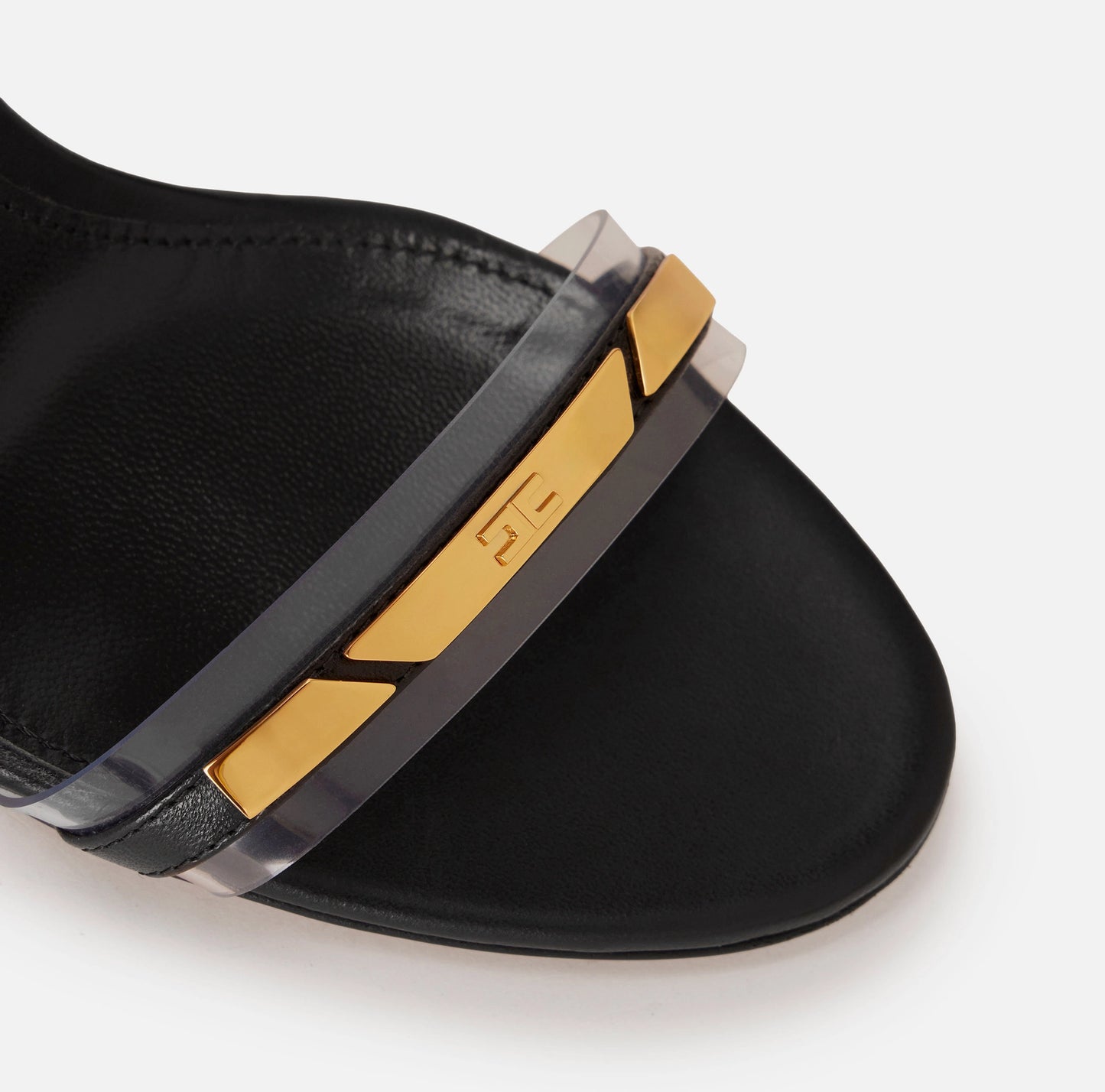 Leather sandal with transparent insert