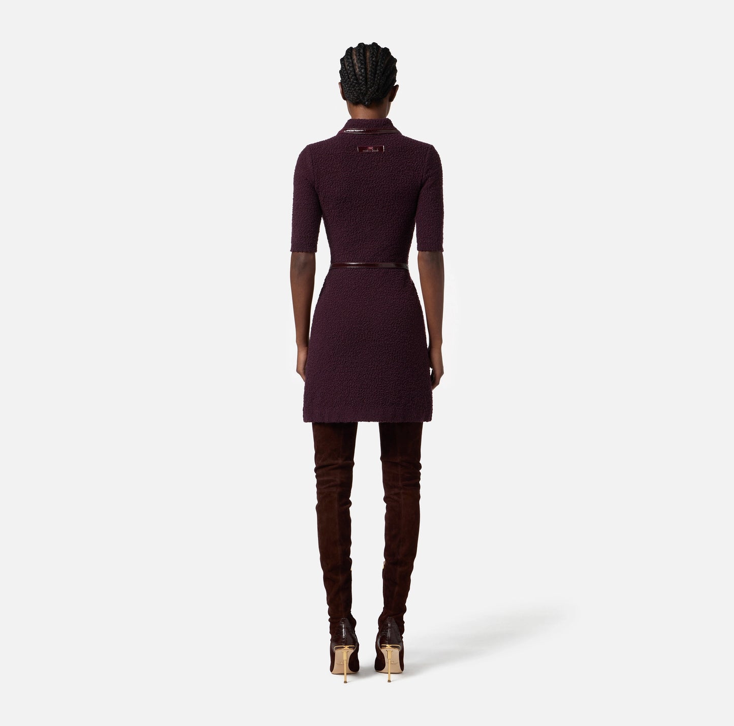 Bouclé knit dress with vinyl details