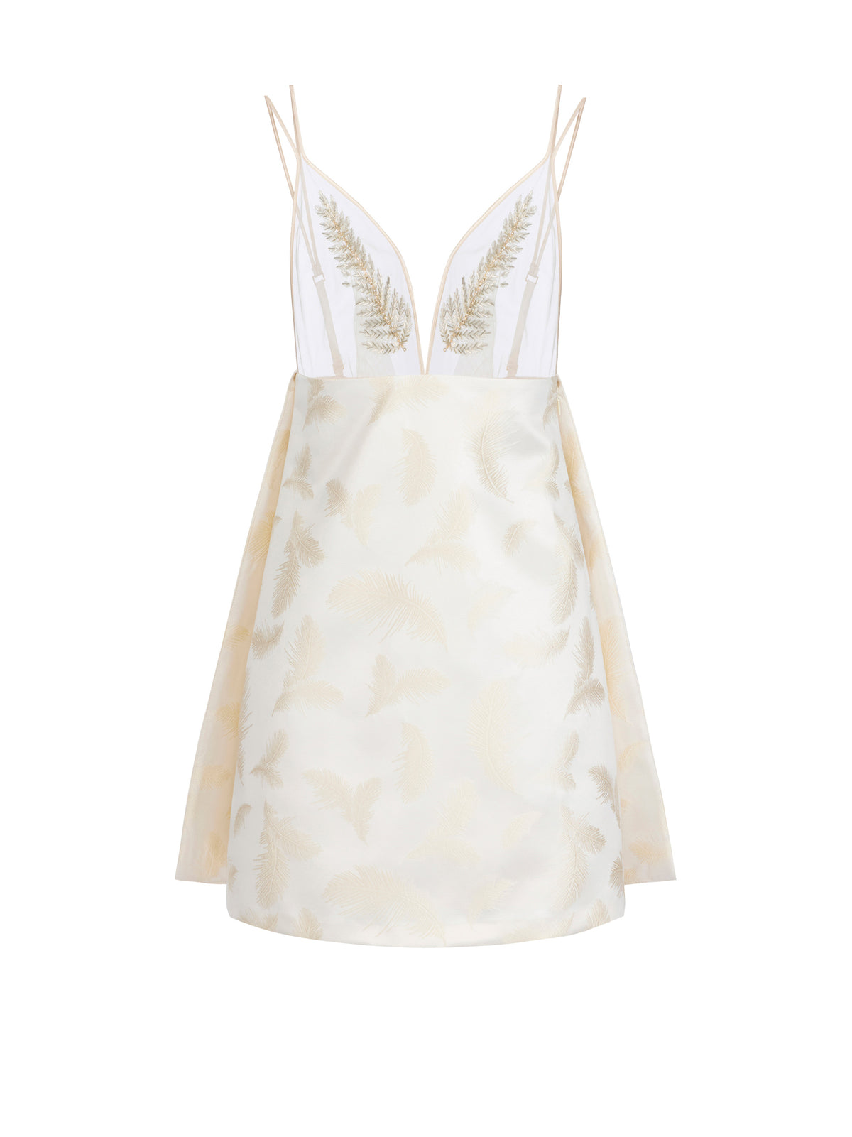 Jacquard mini dress with feathers