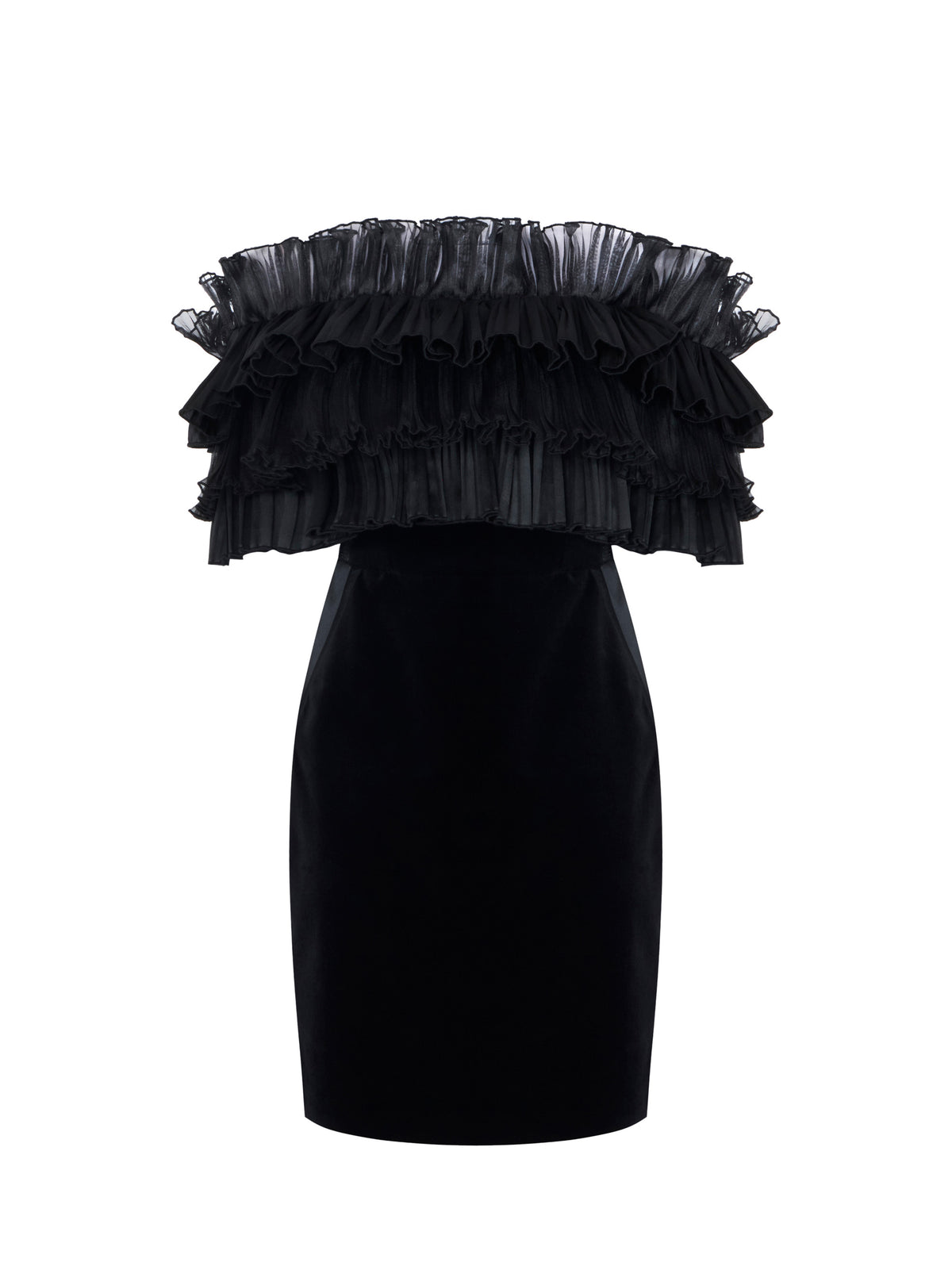 Dress in velvet fabric with flounces