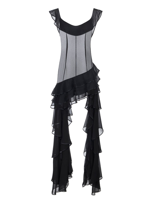 Dress in georgette fabric with ruffles