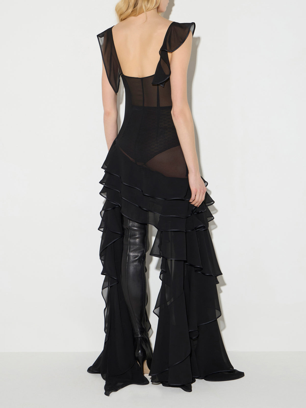 Dress in georgette fabric with ruffles