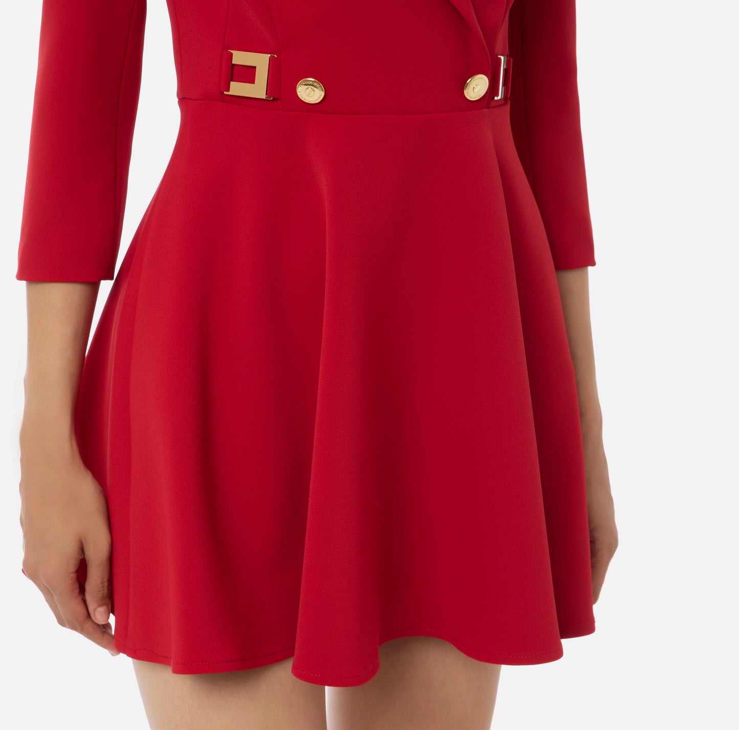Coat dress in double layer crêpe fabric with gored skirt