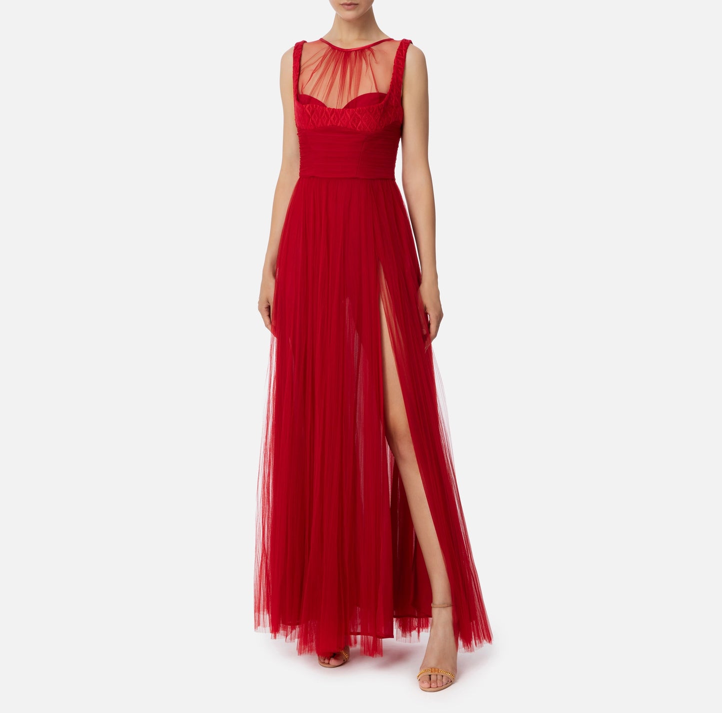 Red Carpet dress in pleated tulle fabric