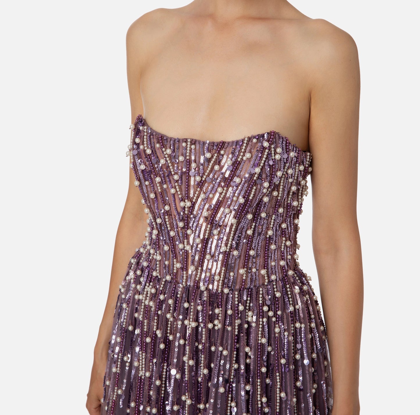 Red Carpet dress with sequins and pearls