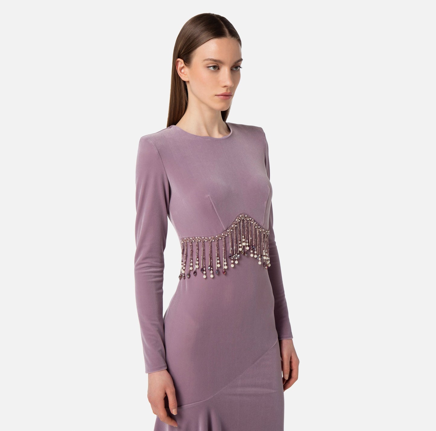 Velvet midi dress with beads