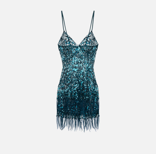 Mini-dress with sequins and fringes