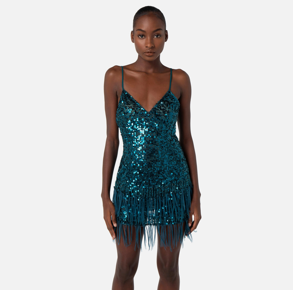 Mini-dress with sequins and fringes | LAST PIECE: 44