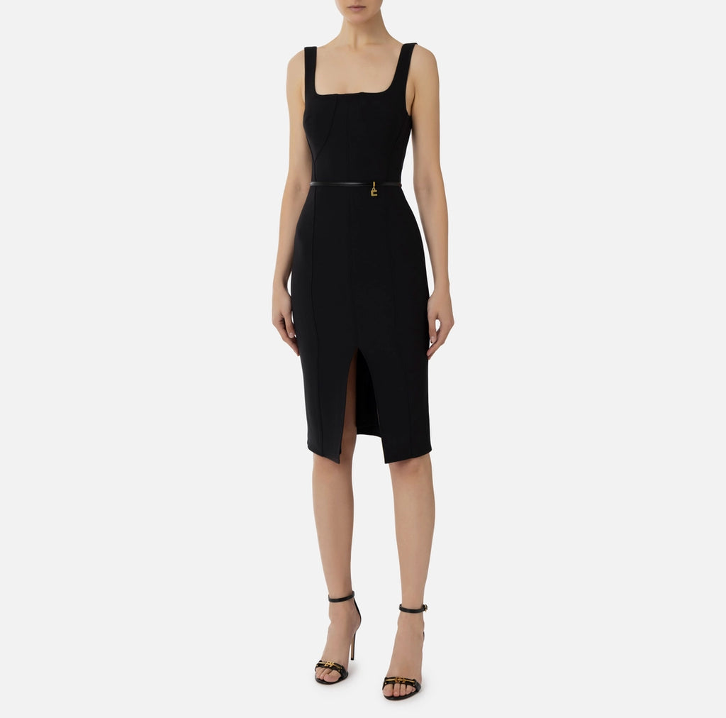 Sheath dress in stretch crêpe fabric with belt | LAST PIECE: 40