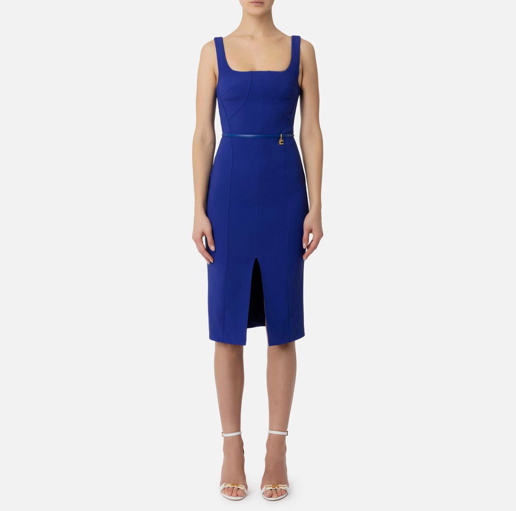 Sheath dress in stretch crêpe fabric with belt | LAST PIECE: 40