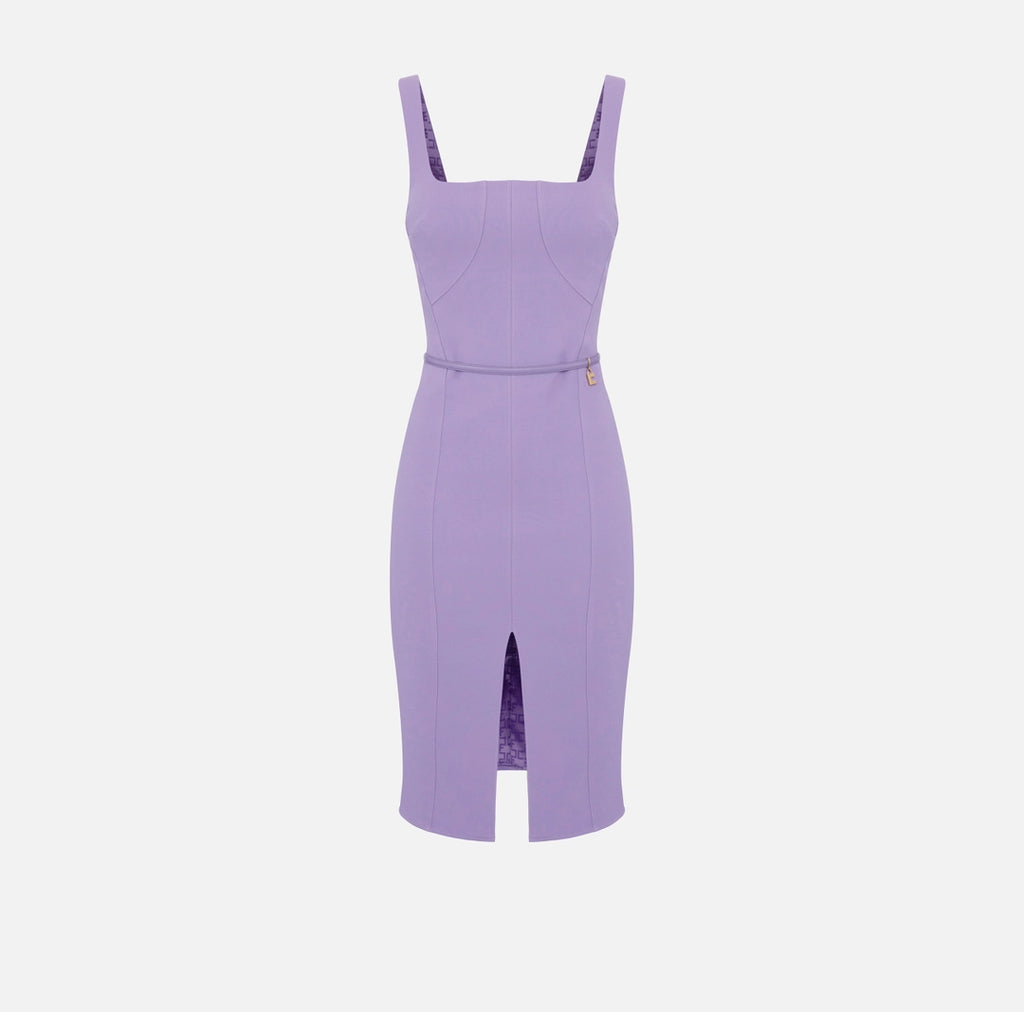 Sheath dress in stretch crêpe fabric with belt | LAST PIECE: 40
