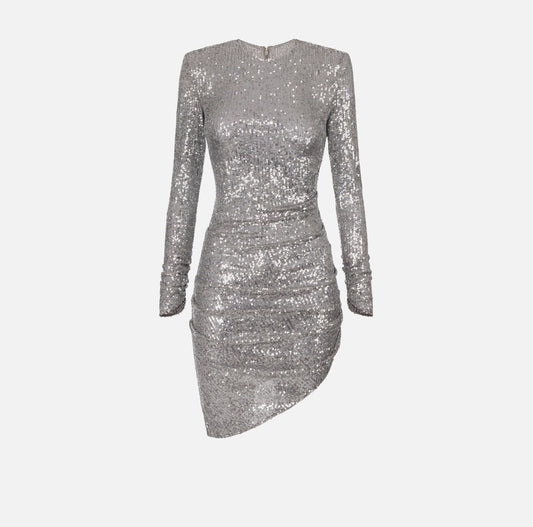 Mini-dress made of sequins with asymmetric skirt