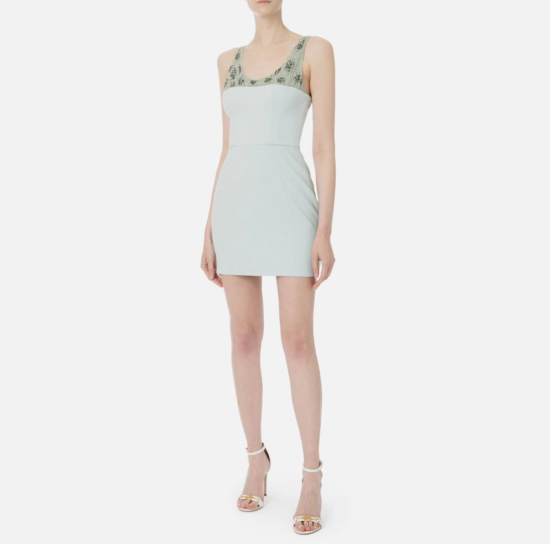 Mini-dress in crêpe fabric with embroidered bodice