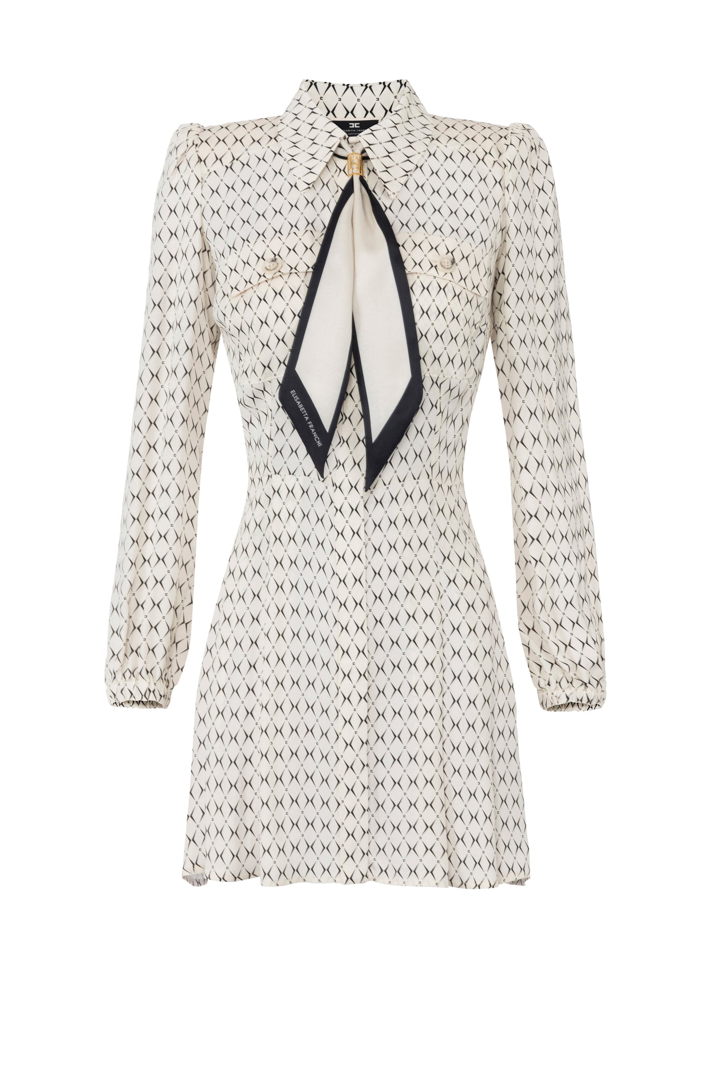 Diamond print georgette mini-dress with foulard