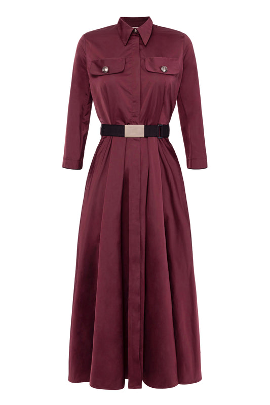 Nylon midi shirt-dress with belt