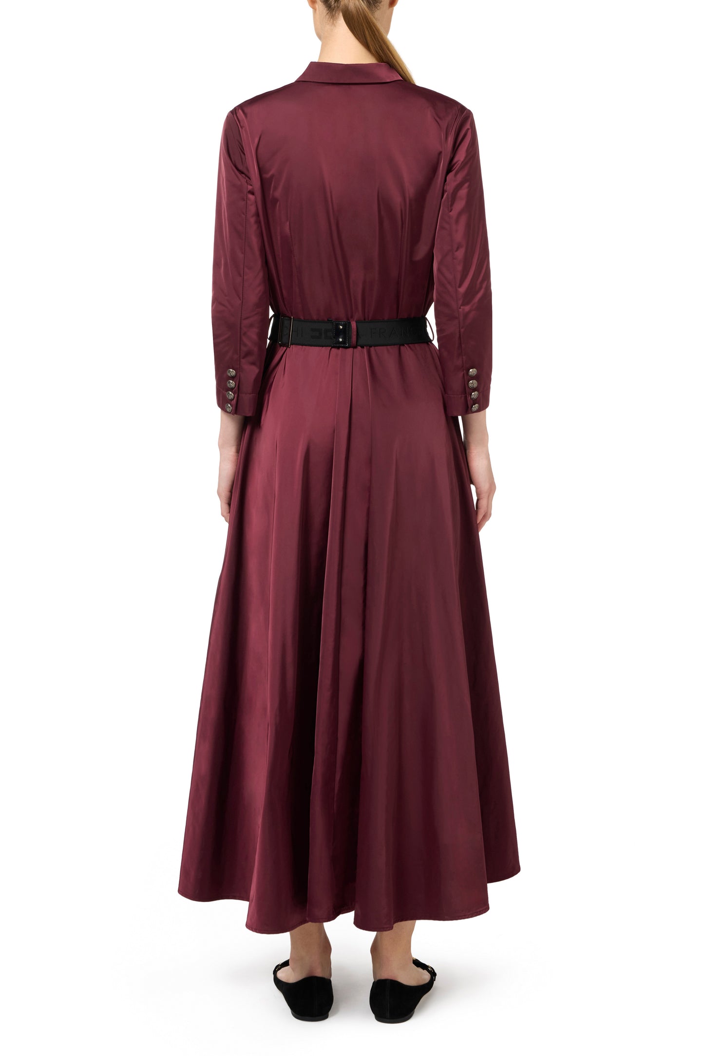 Nylon midi shirt-dress with belt