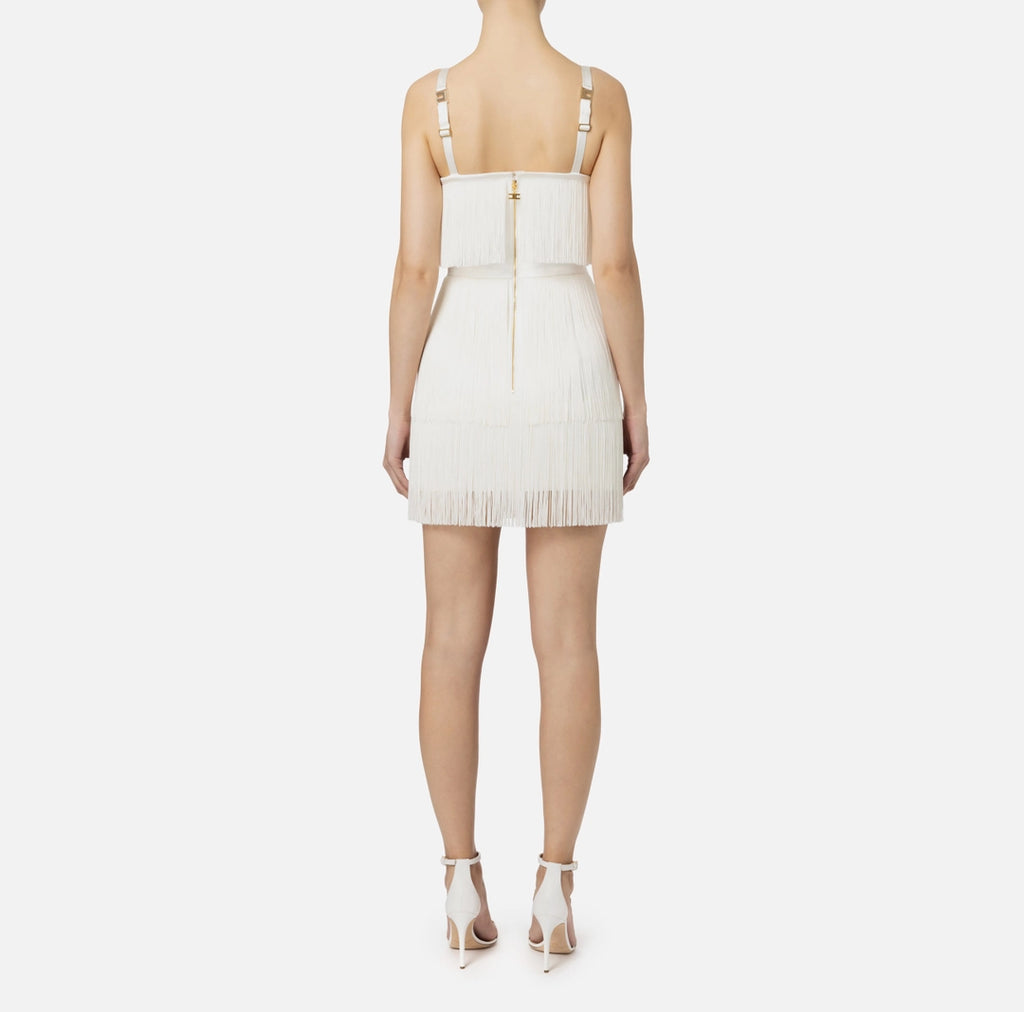 Mini-dress in crêpe fabric with fringes and bow | LAST PIECE: 42