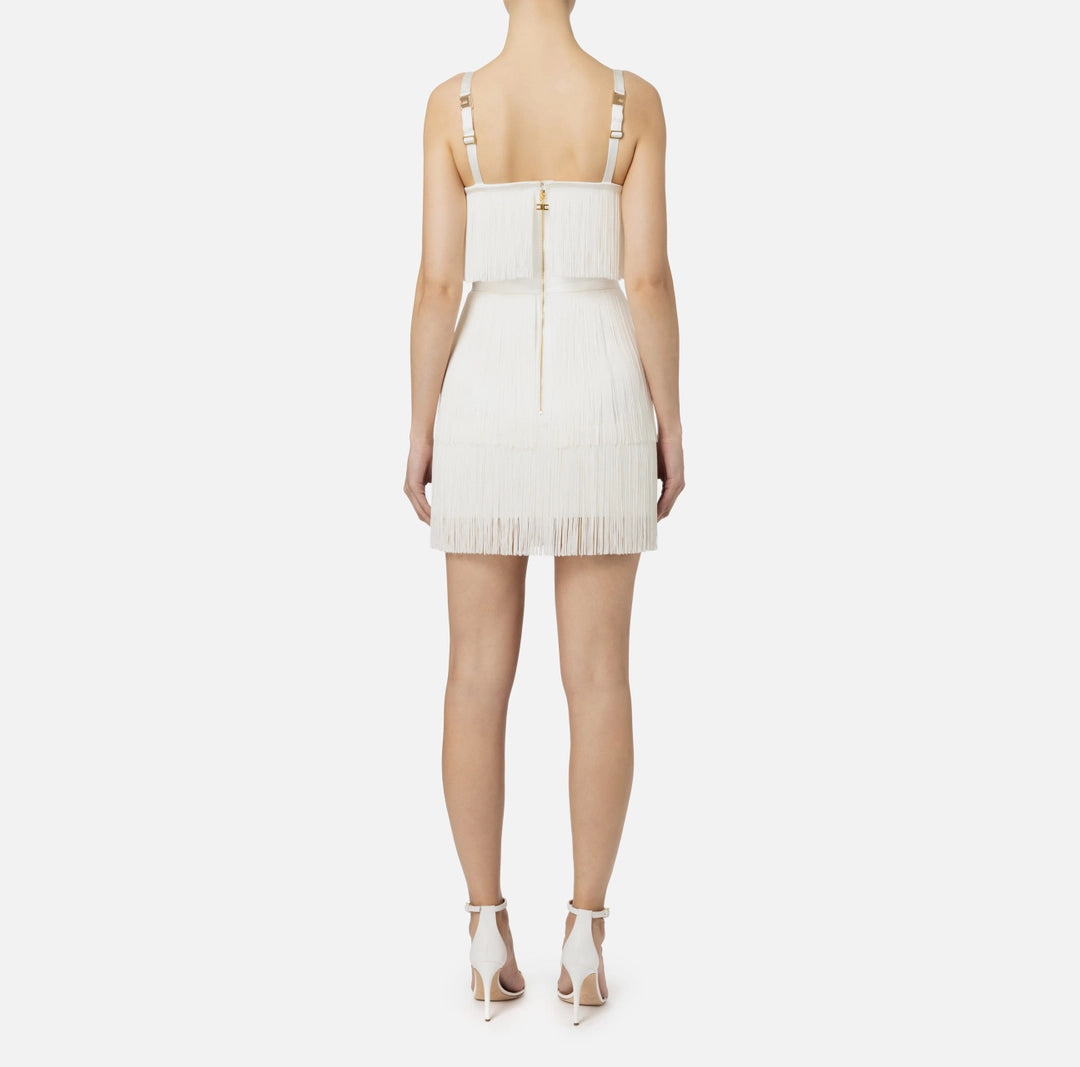 Mini-dress in crêpe fabric with fringes and bow | LAST PIECE: 42