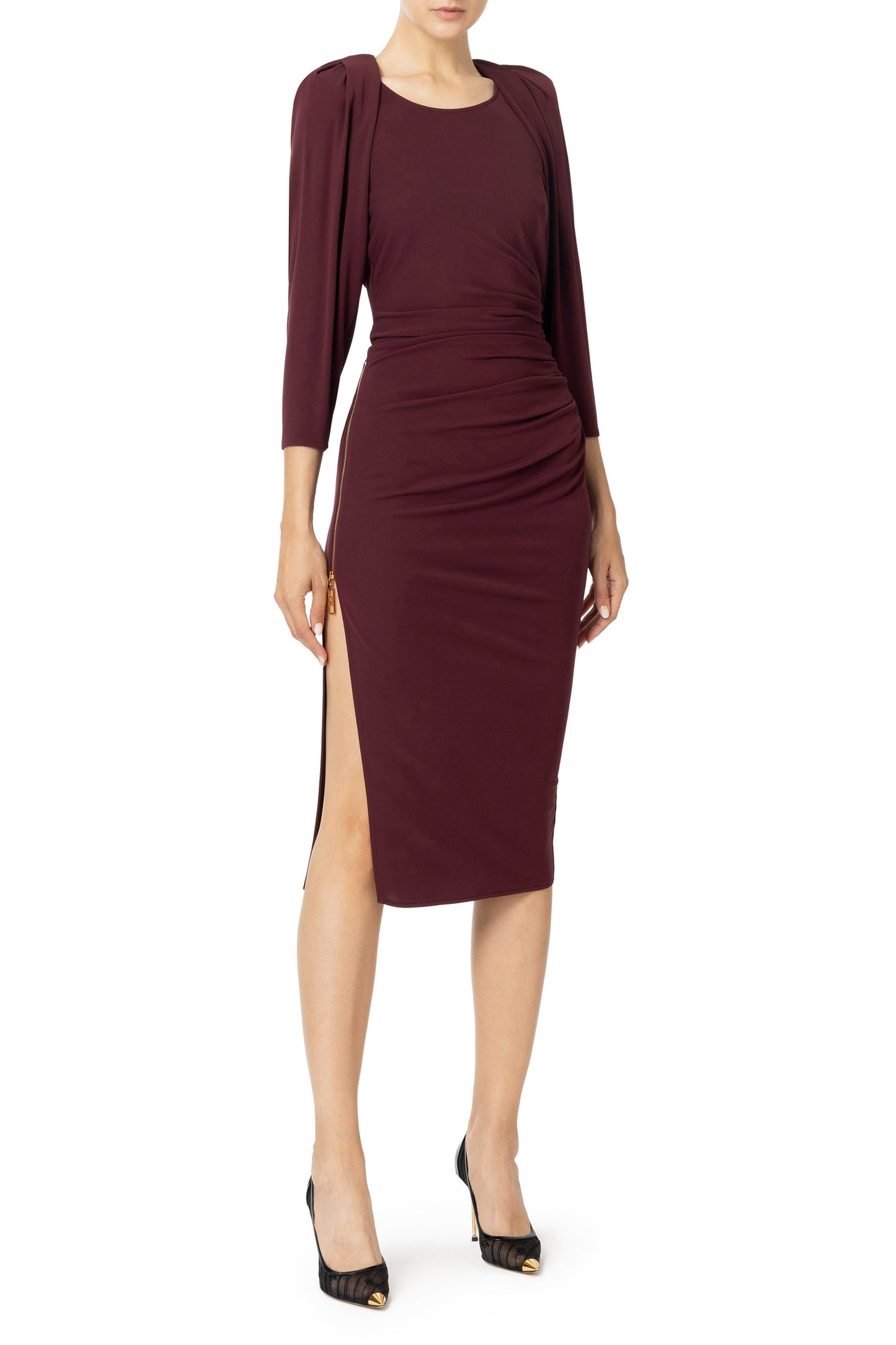 Jersey midi dress with side zip