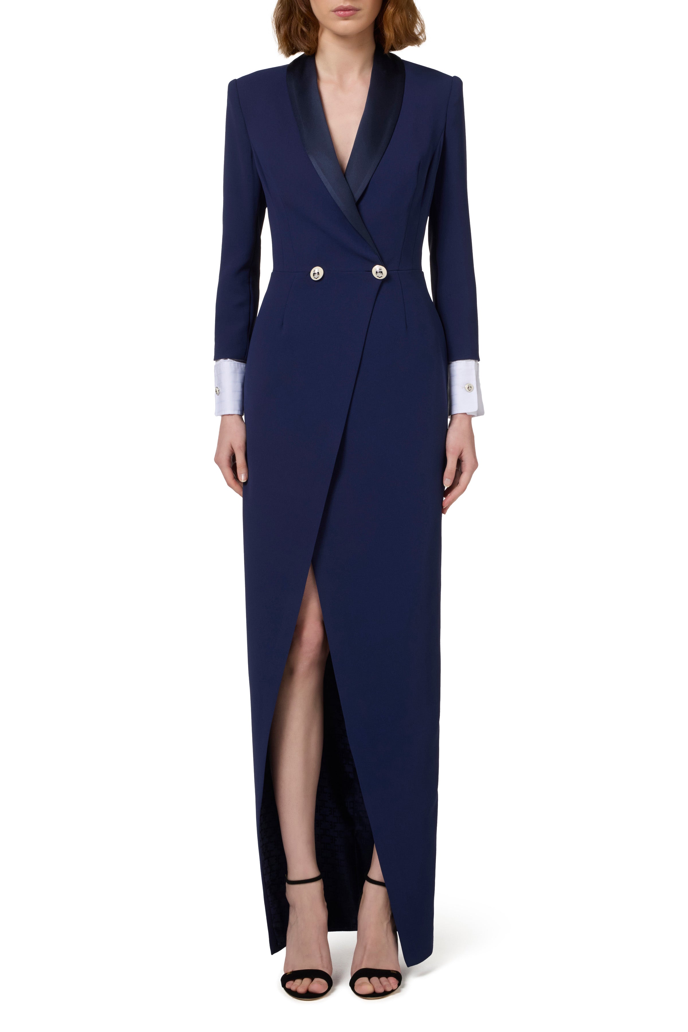 Red carpet crêpe dress with satin lapels | LAST PIECE: 42
