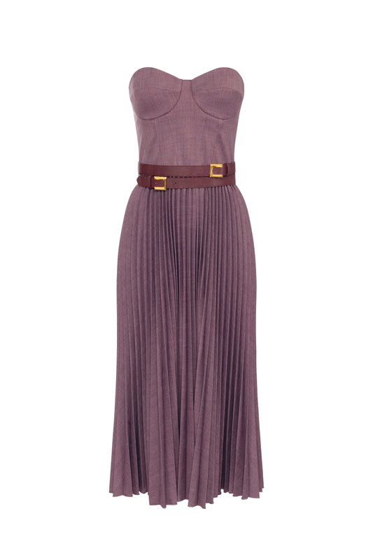 Cool wool melange midi dress with pleated skirt and belt