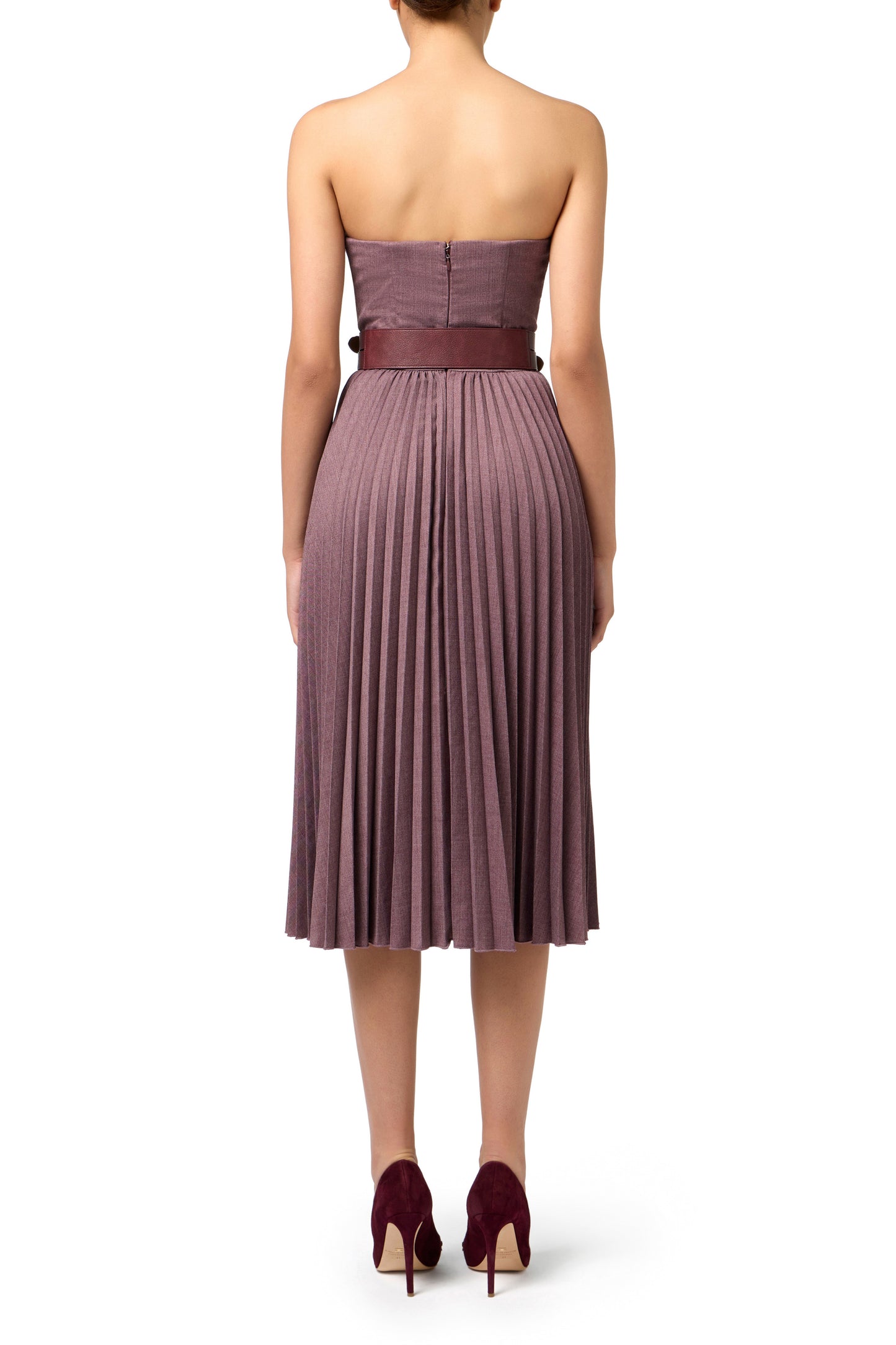 Cool wool melange midi dress with pleated skirt and belt