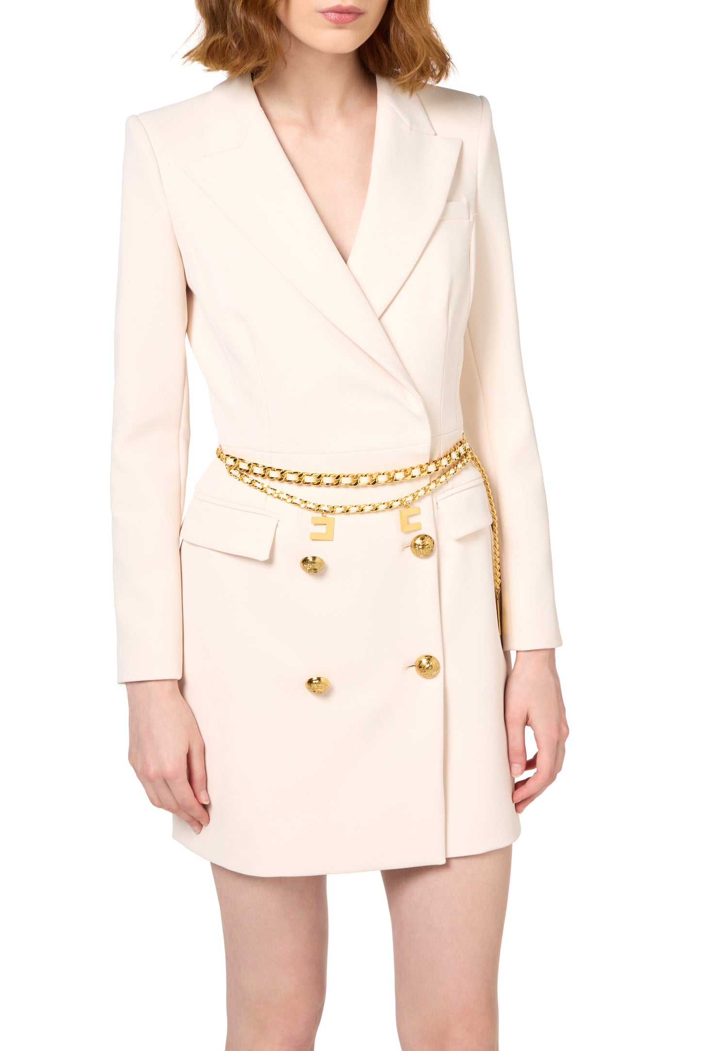 Stretch coat dress in crêpe fabric with belt