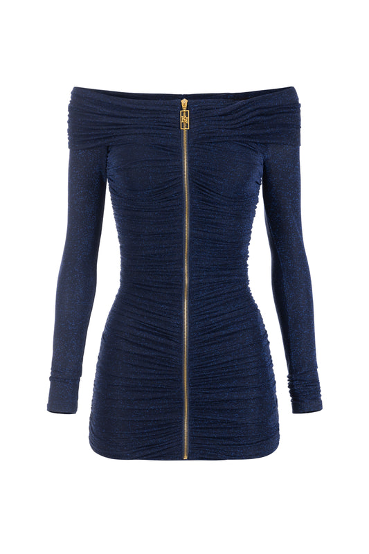 Lurex jersey mini-dress with zip