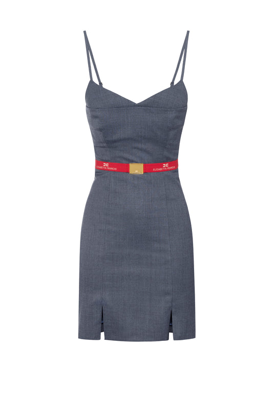 Cool wool melange mini-dress with belt