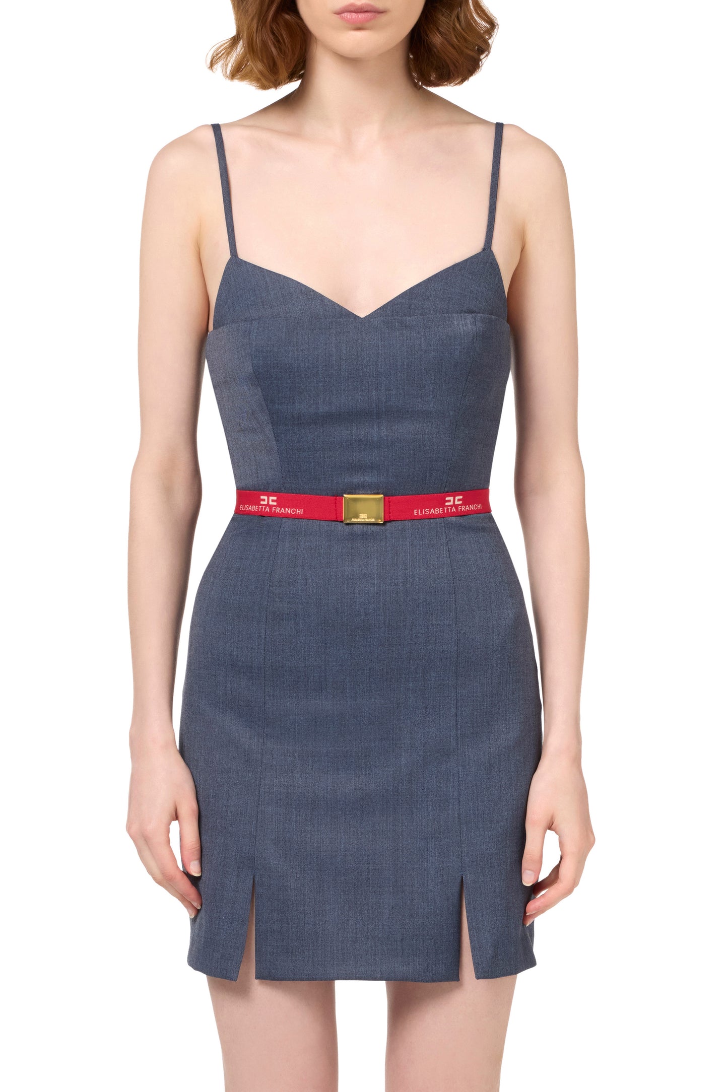 Cool wool melange mini-dress with belt