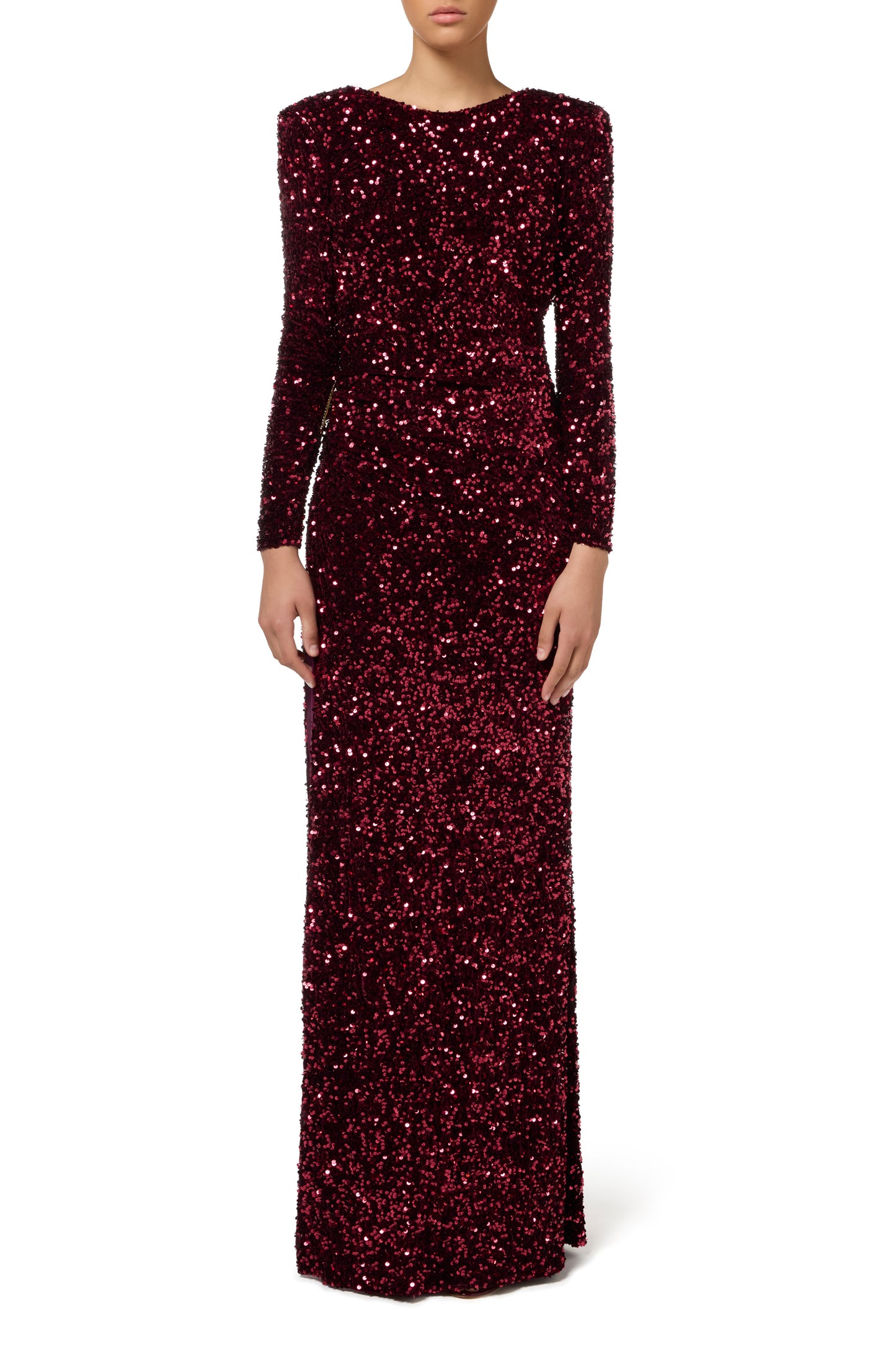 Sequin-embroidered chenille red carpet dress