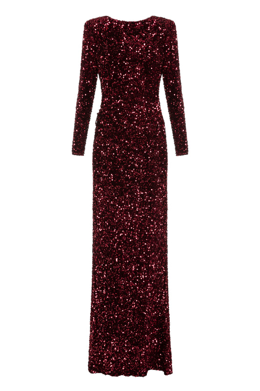 Sequin-embroidered chenille red carpet dress