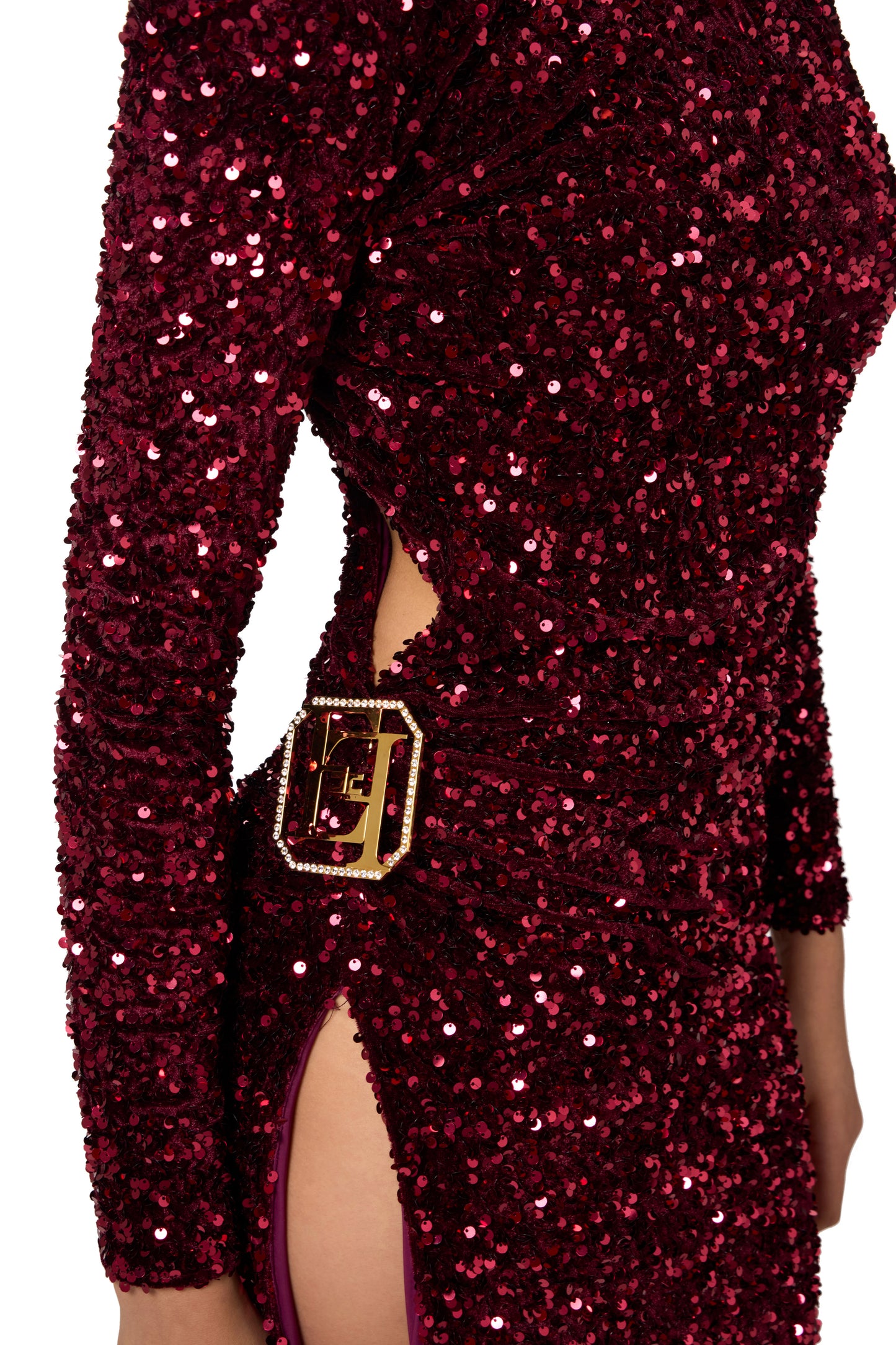 Sequin-embroidered chenille red carpet dress