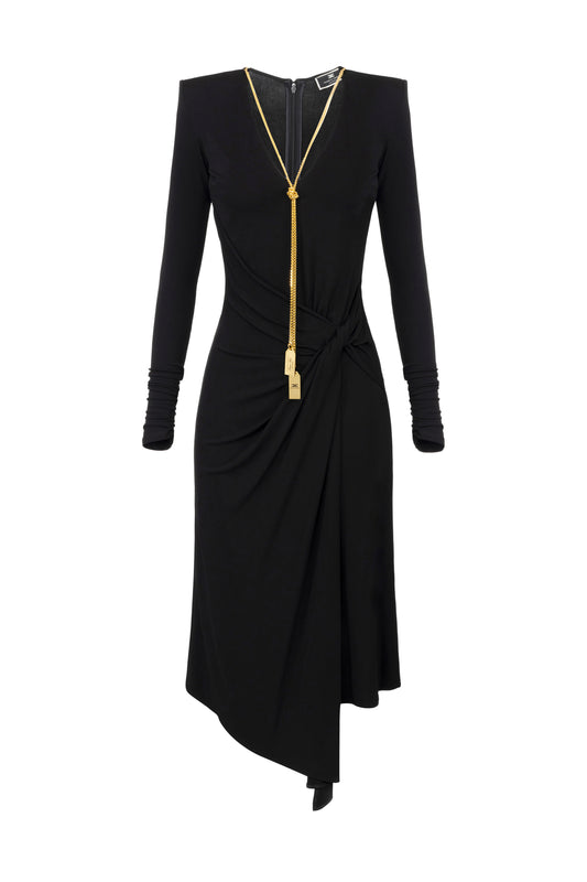 Midi dress in draped jersey with necklace