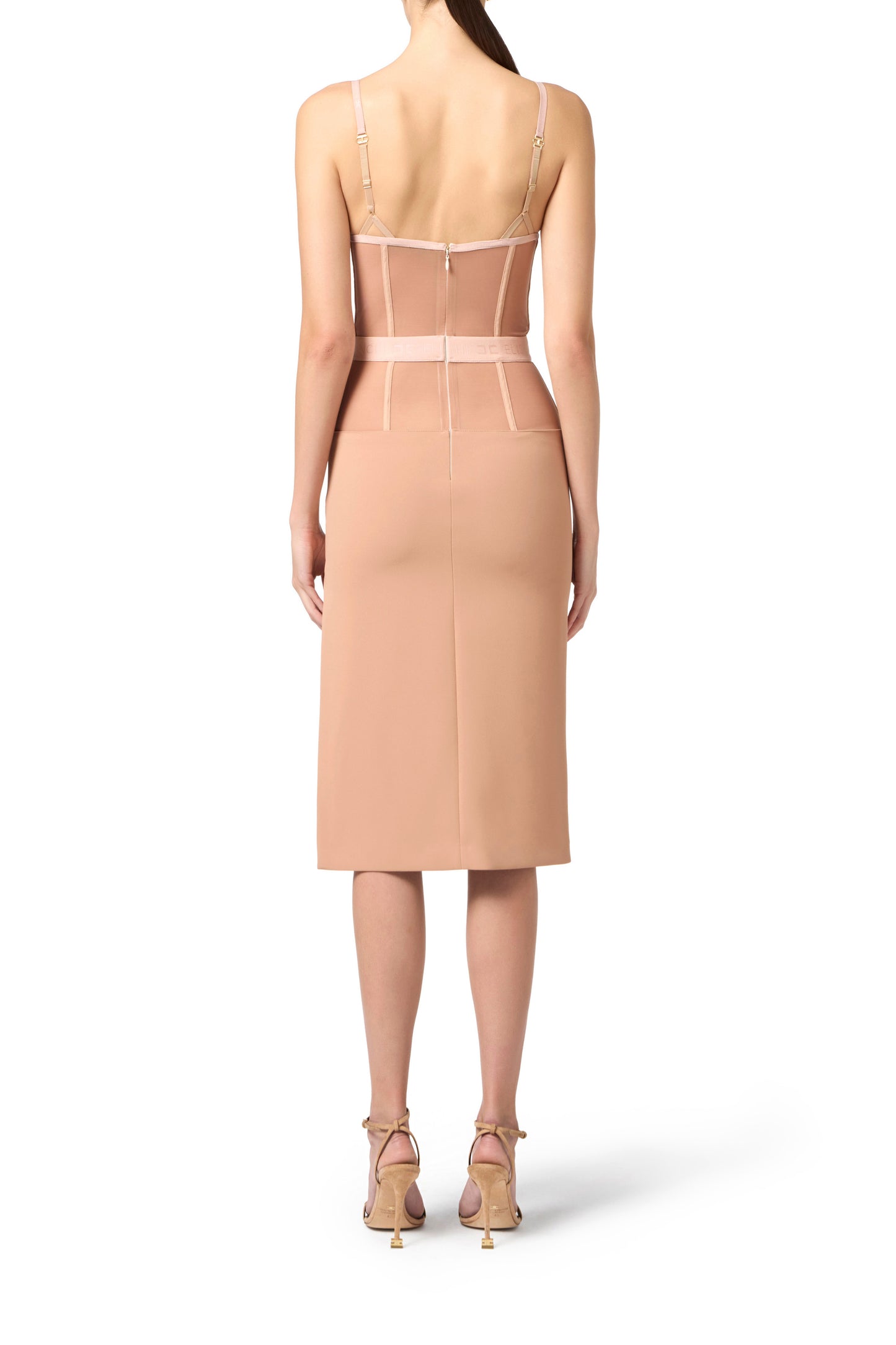 Sheath dress in crêpe and tulle fabrics