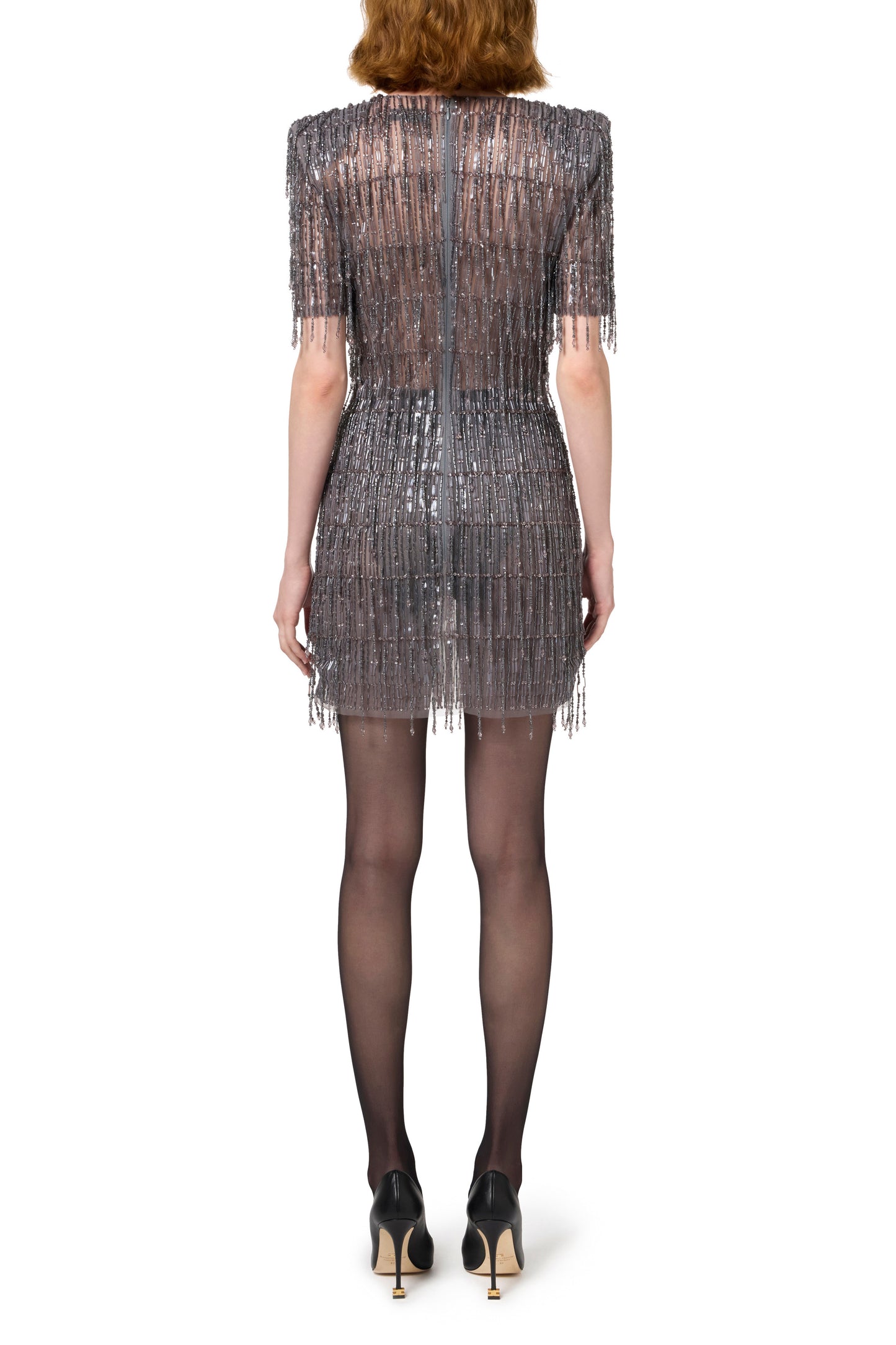 Sequin-embroidered tulle boxy mini-dress