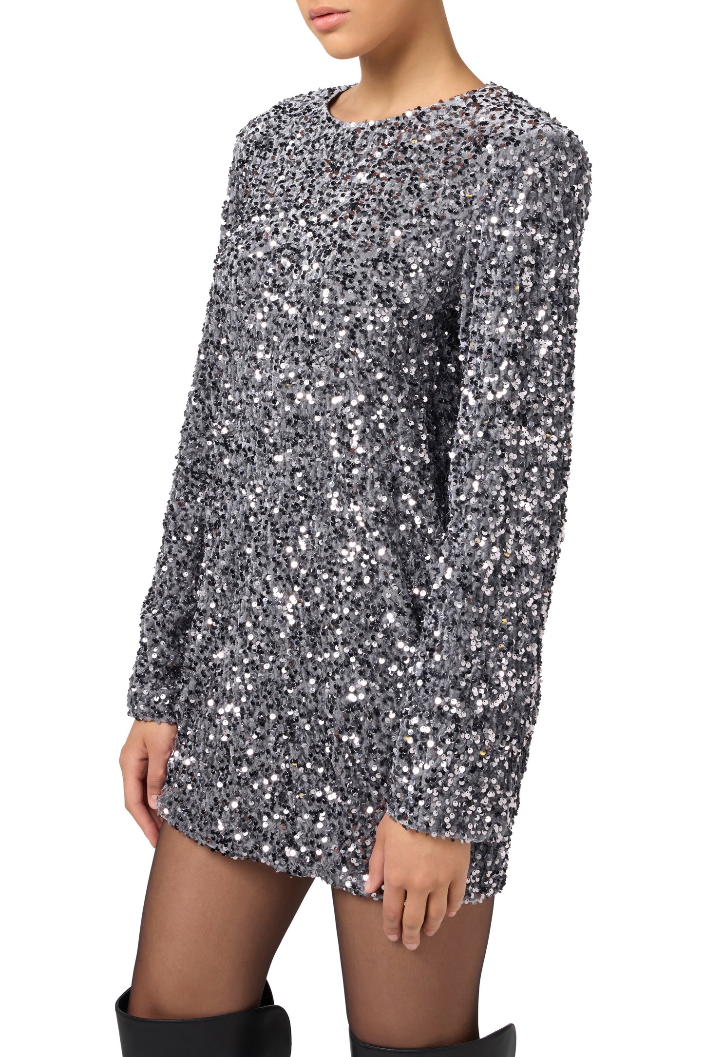 Sequin-embroidered chenille boxy mini-dress