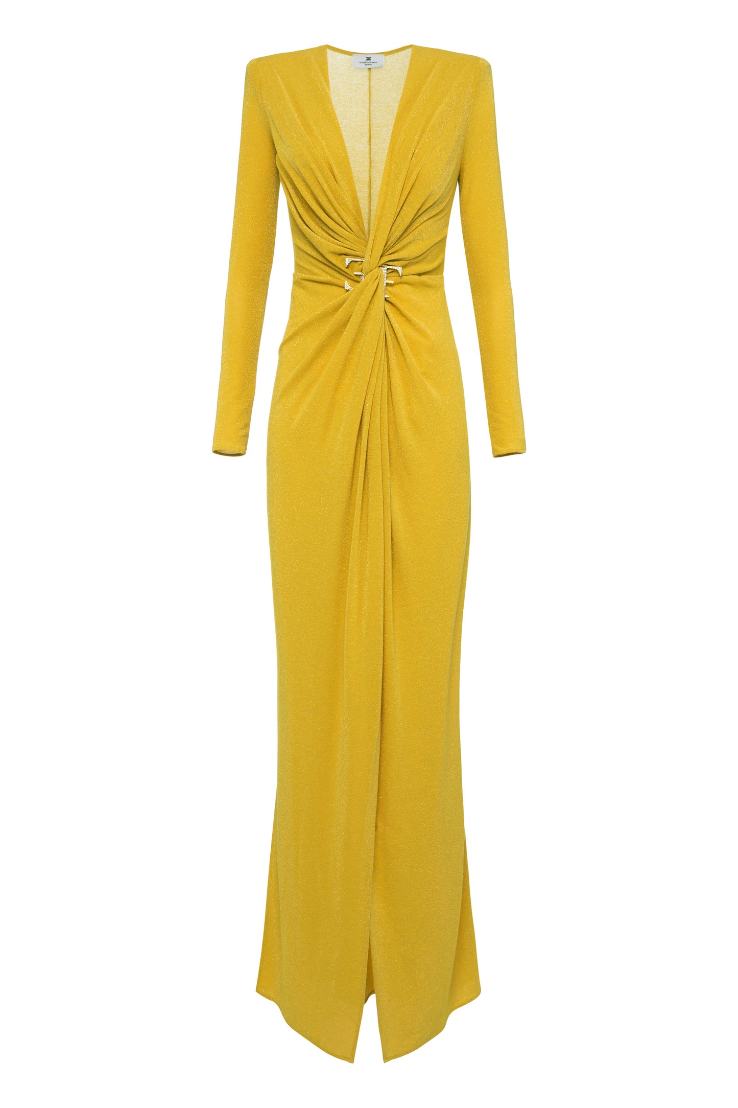 Red carpet dress in lurex jersey with knot and logo accessory