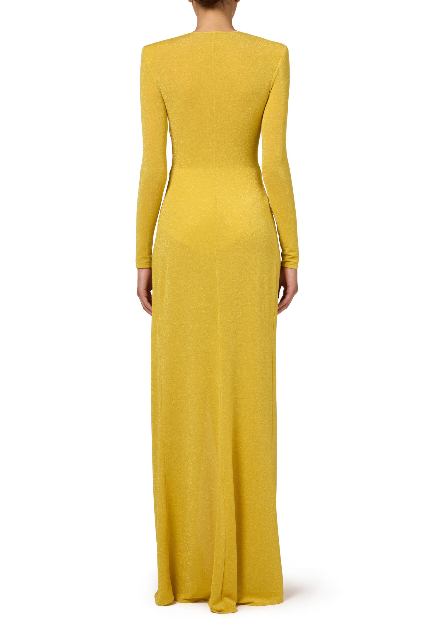 Red carpet dress in lurex jersey with knot and logo accessory