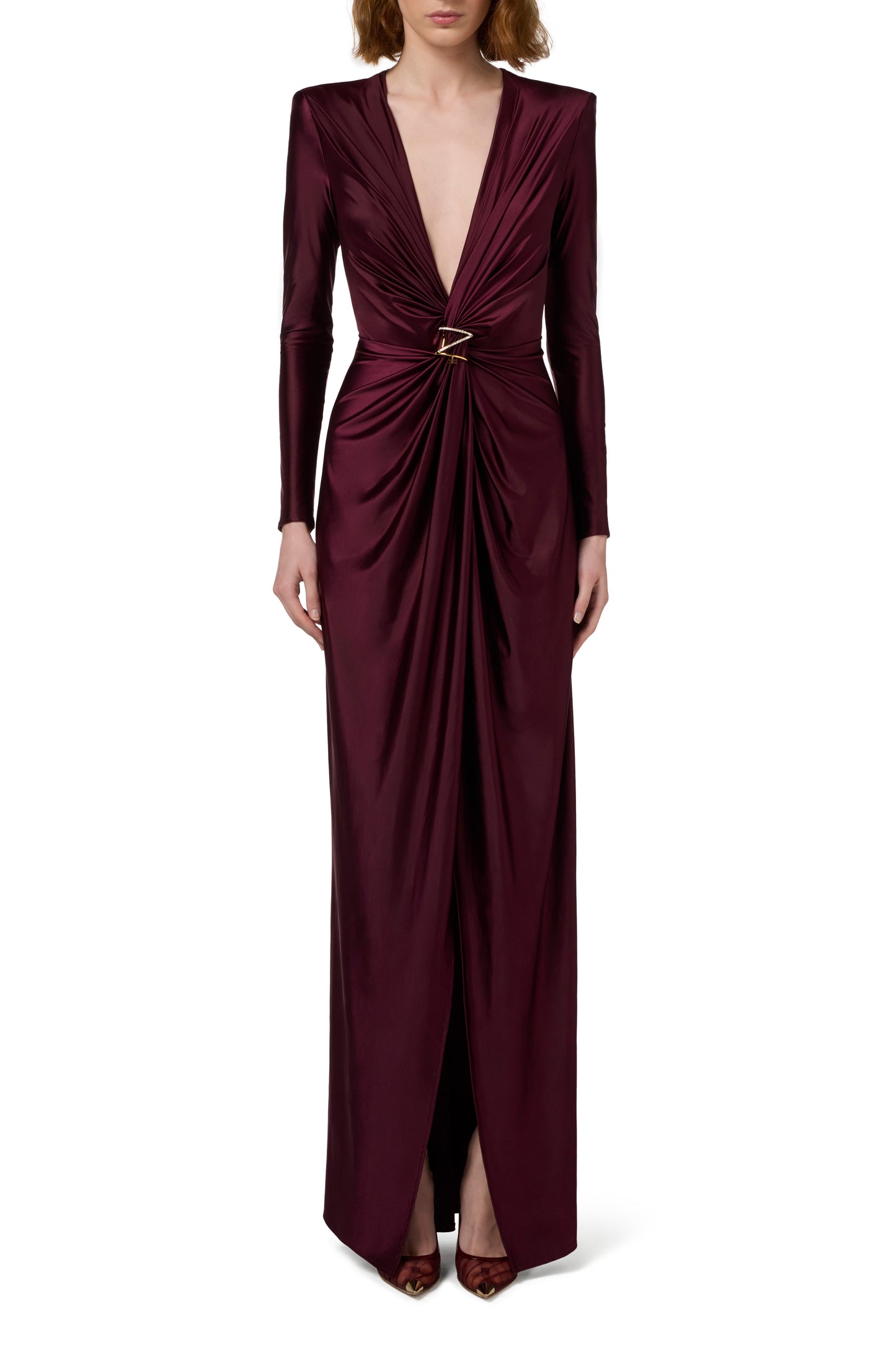 Red carpet dress in Lycra with knot and logo accessory