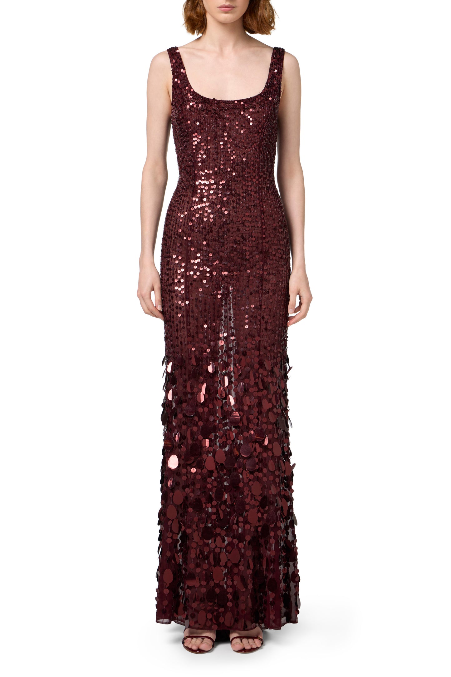 Sequin-embroidered georgette red carpet dress