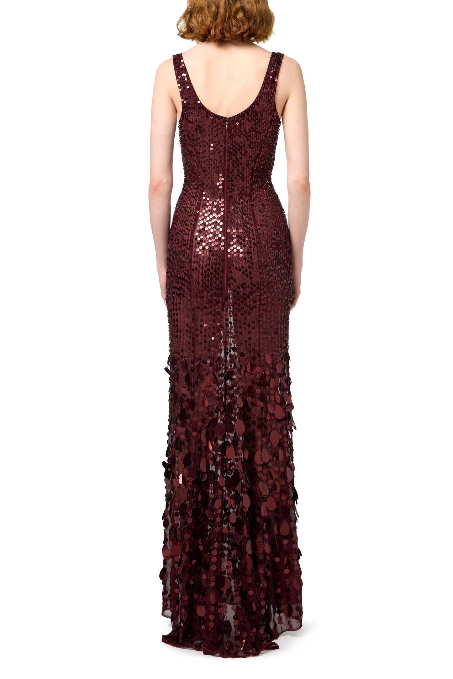 Sequin-embroidered georgette red carpet dress