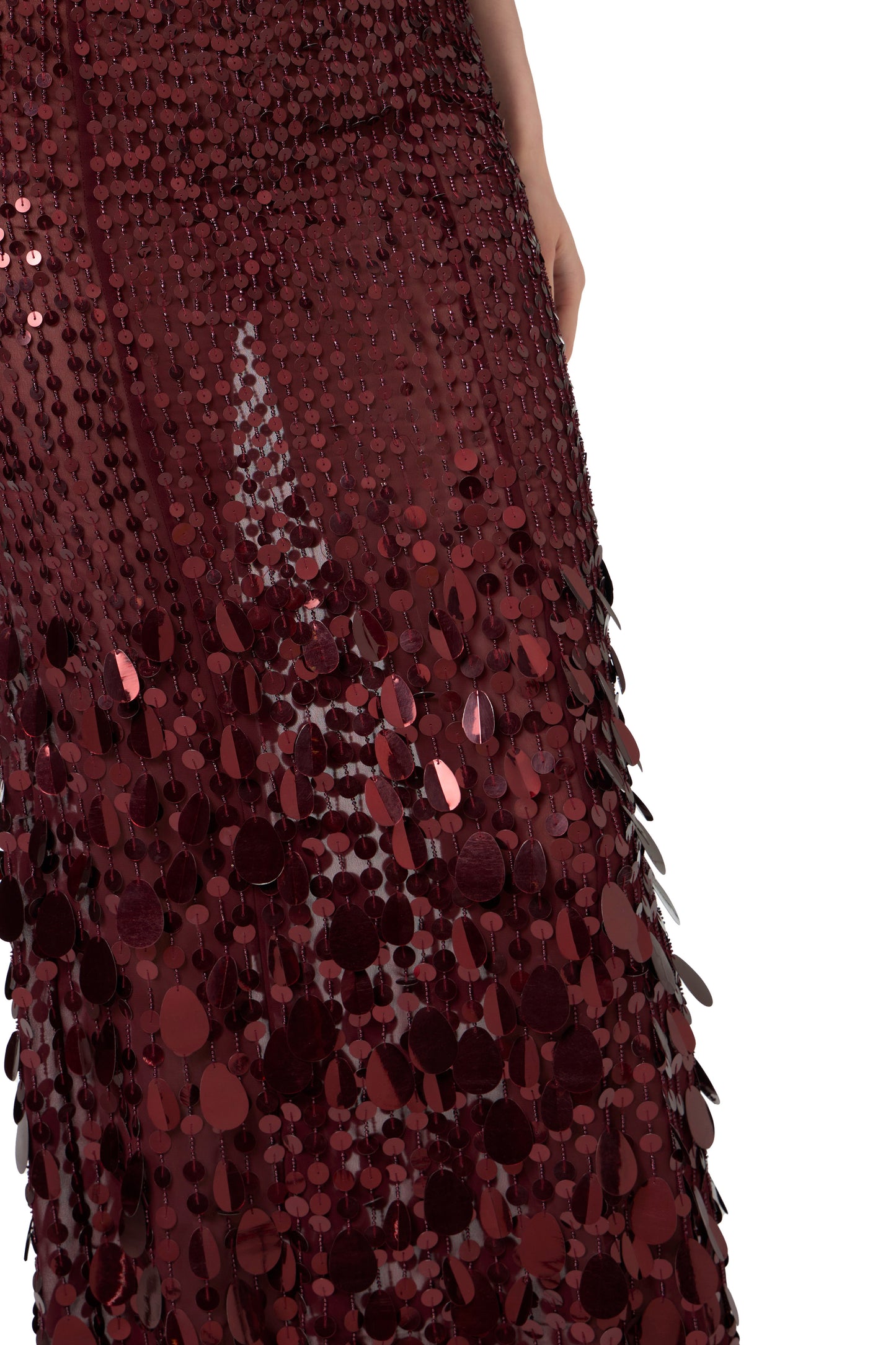 Sequin-embroidered georgette red carpet dress