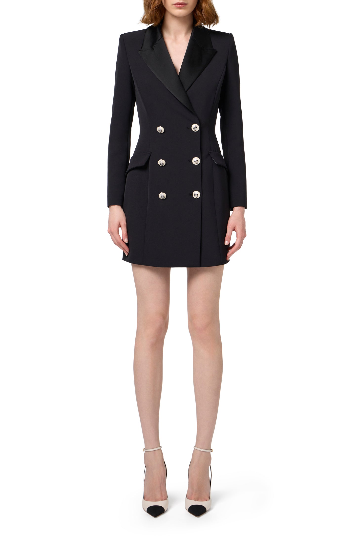 Coat dress in stretch crêpe fabric with satin lapels