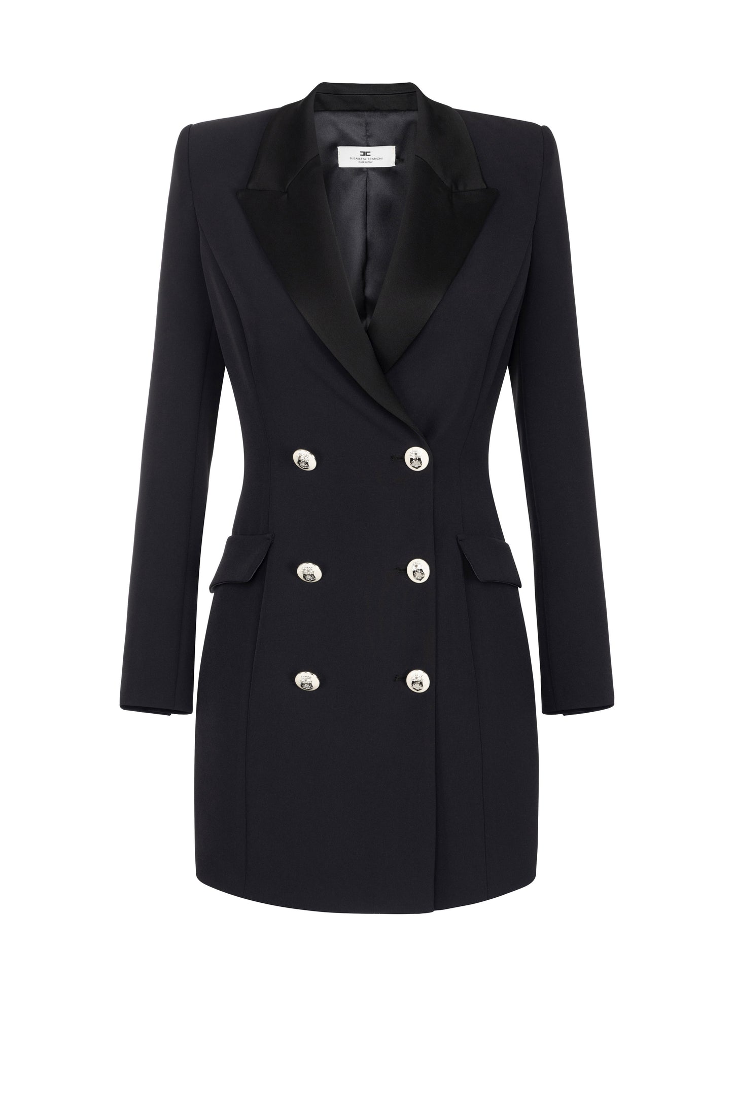 Coat dress in stretch crêpe fabric with satin lapels