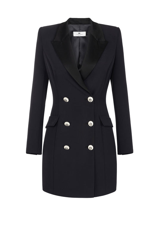 Coat dress in stretch crêpe fabric with satin lapels