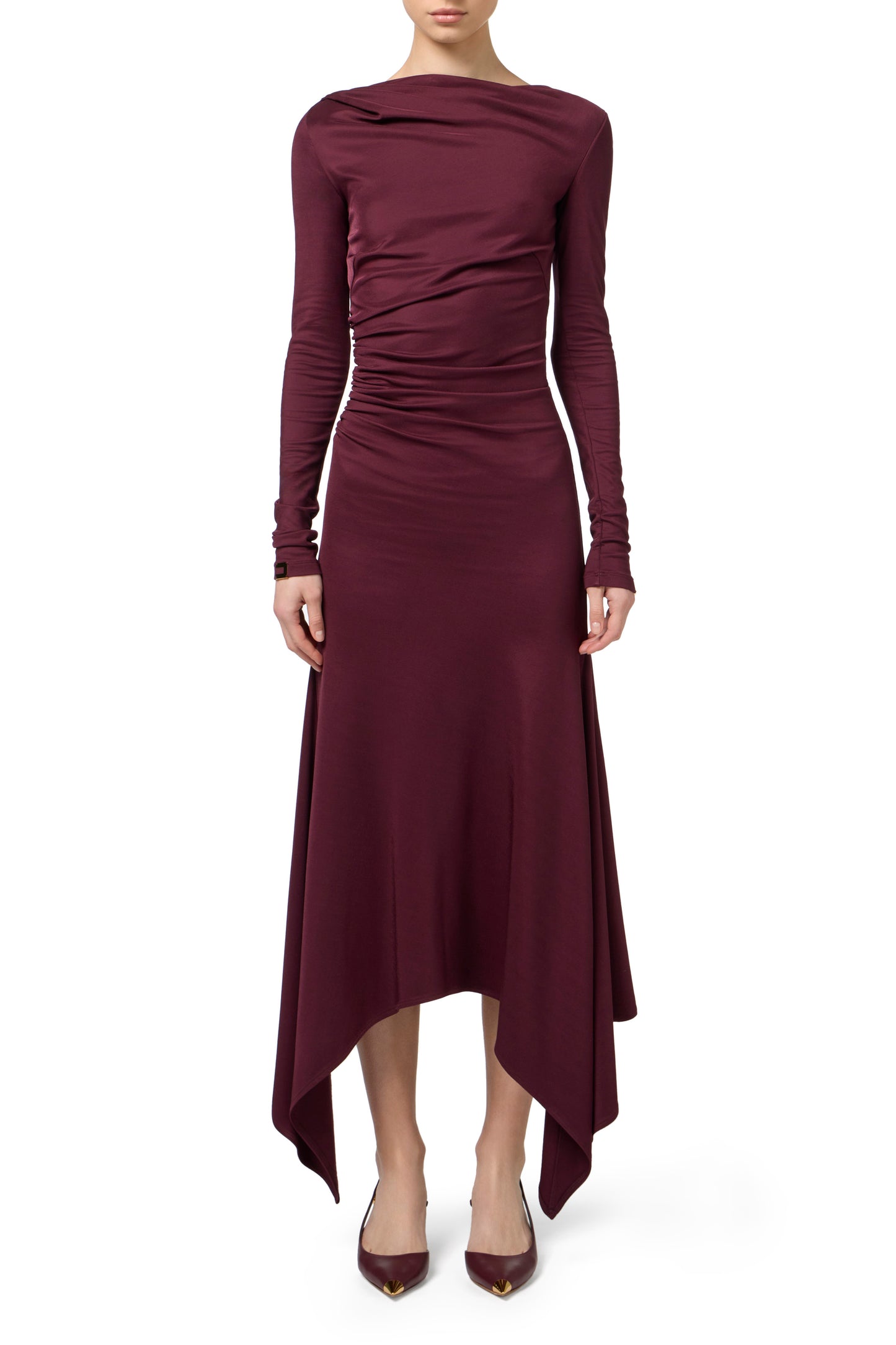 Flowing jersey midi dress with draping