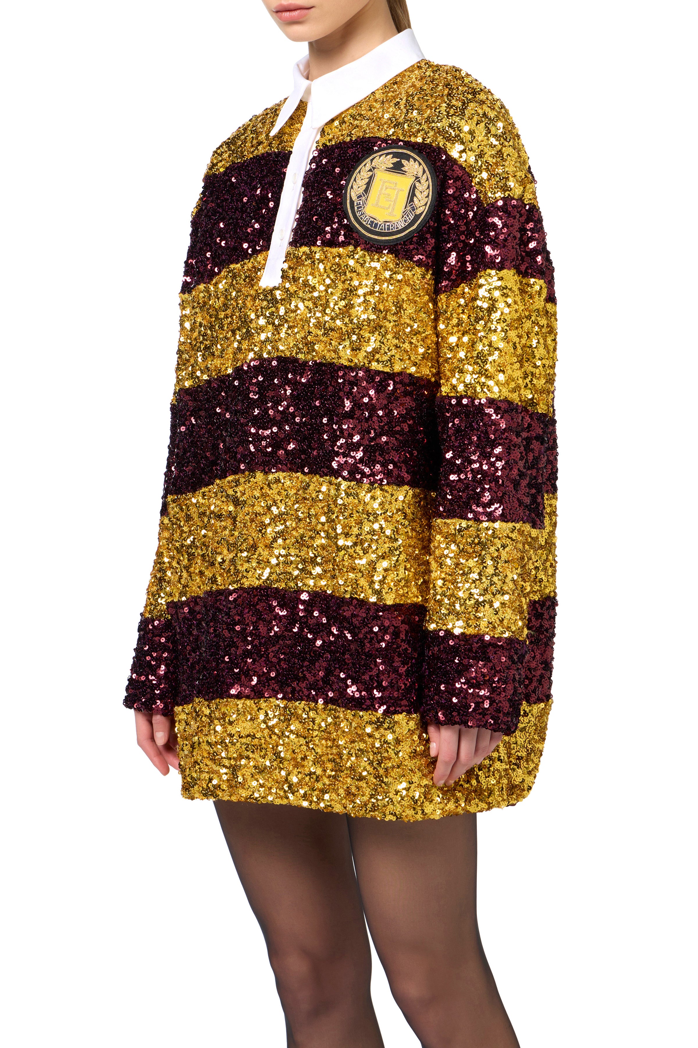 Striped sequin mini-dress with shirt collar | LAST PIECE: 42