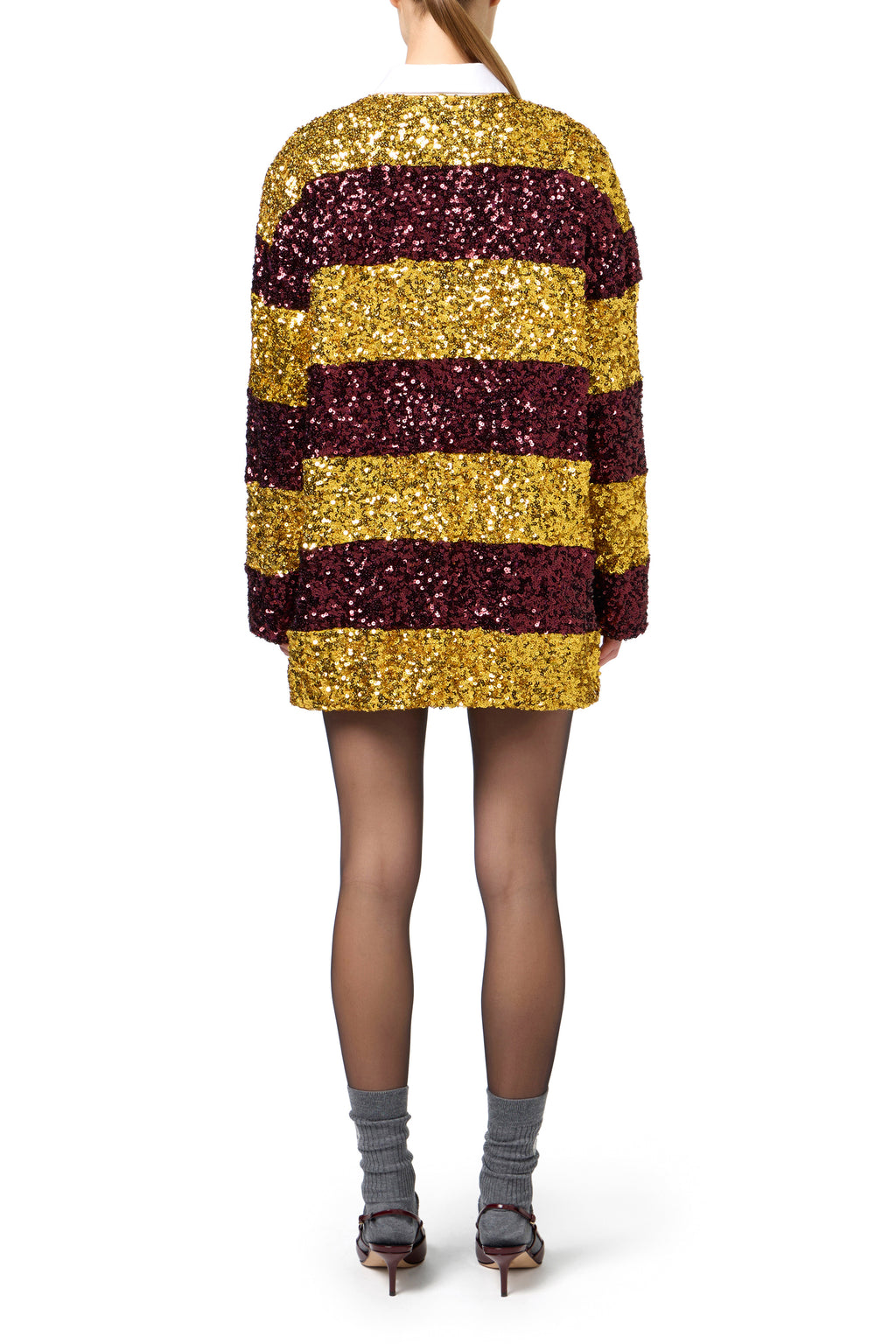 Striped sequin mini-dress with shirt collar | LAST PIECE: 42