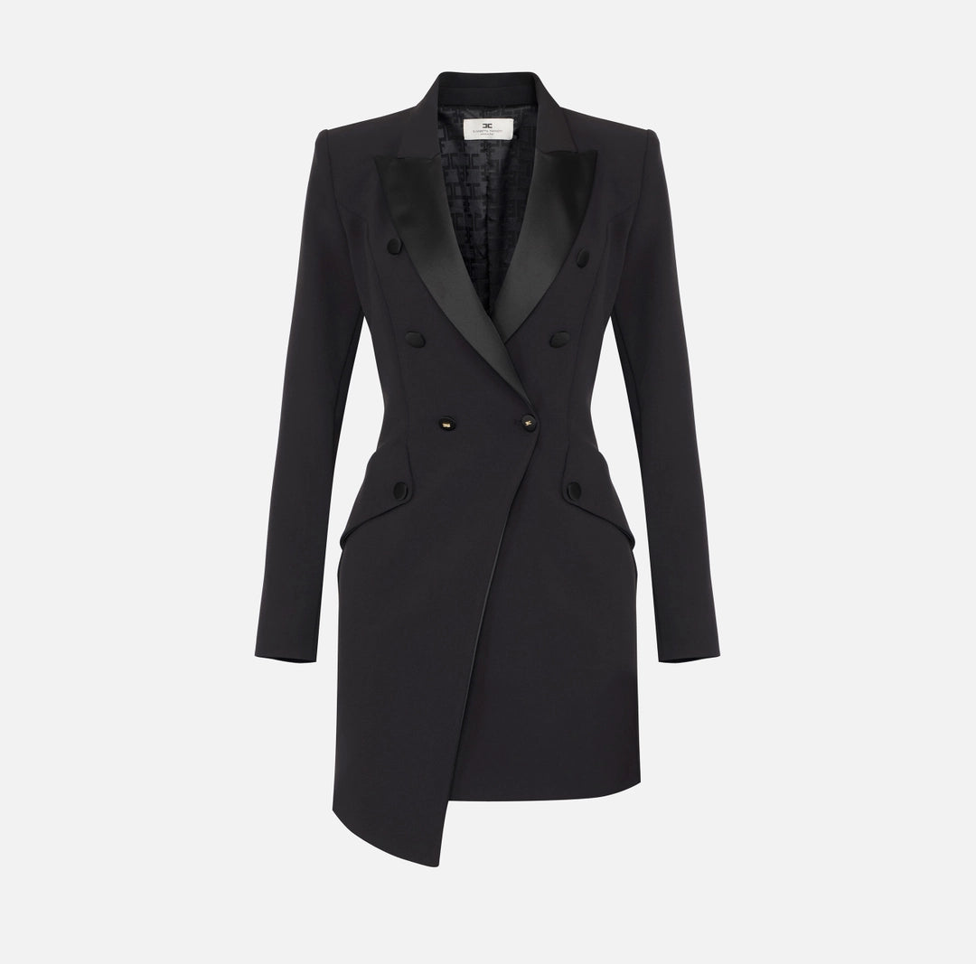 Coat dress in lightweight crêpe fabric with tuxedo details